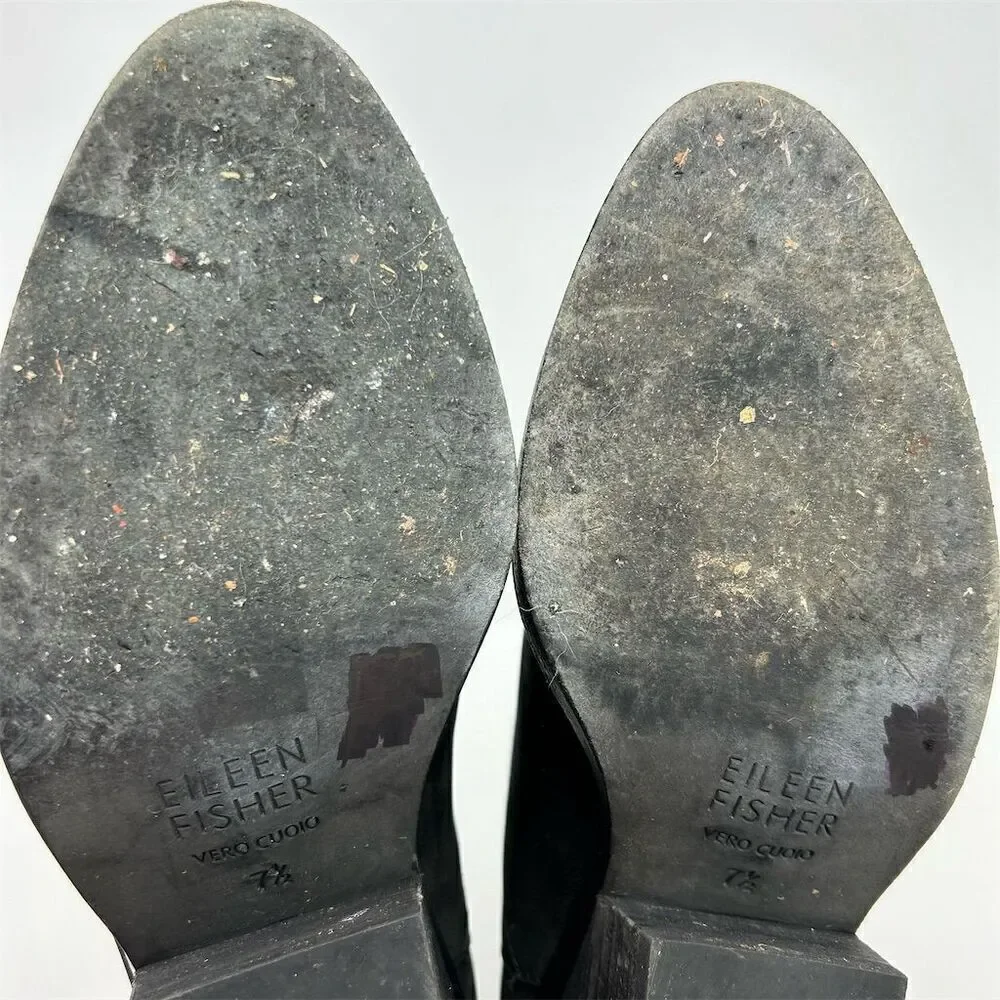 Eileen Fisher Black Leather Ankle Booties Size 7.5 Casual Back Zip Closure